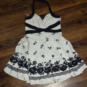 Black and White Floral Halter Dress
